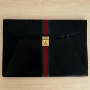 Rare Gucci Sherry Line Laptop Document Envelope Clutch Black 1970-80